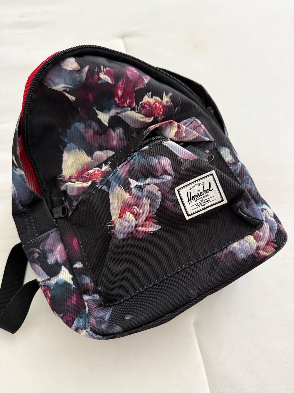 Herschel Supply Company Black Floral Mini Backpack with Red Accents